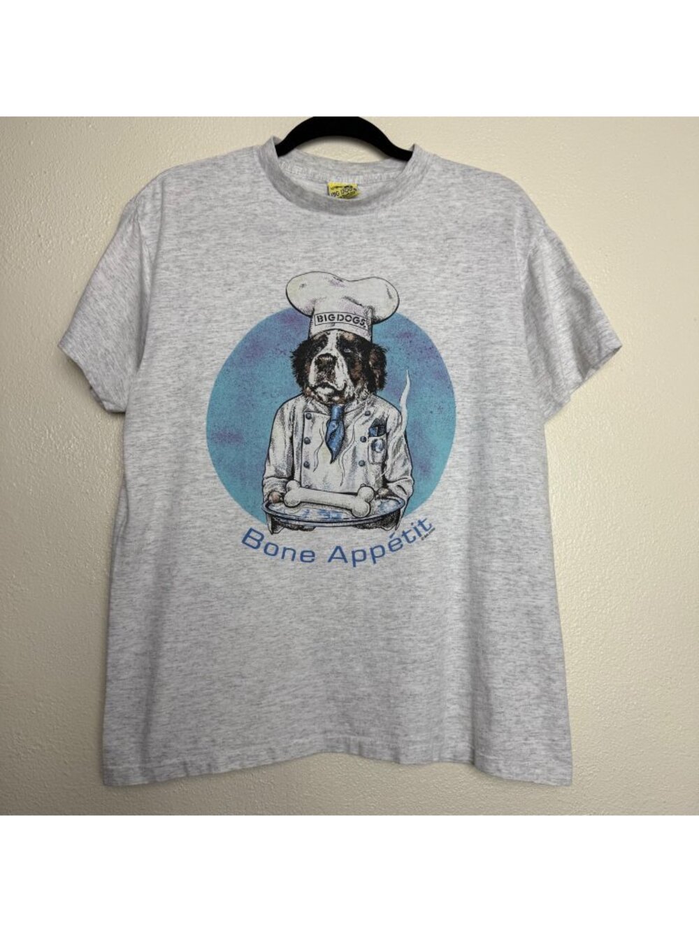 VTG 90s Big Dogs Bone Appétit Chef Tee Gray Single Stitch Made In USA Sz L